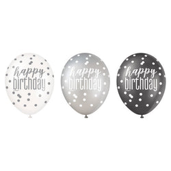 6ct Glitz Black Happy Birthday Assorted 12