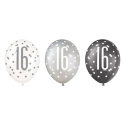 6ct Glitz Black Number 16 Assorted 12