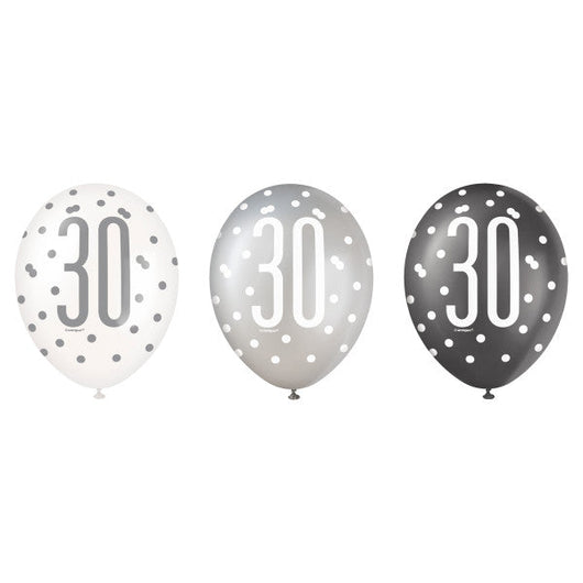 6ct Glitz Black Number 30 Assorted 12