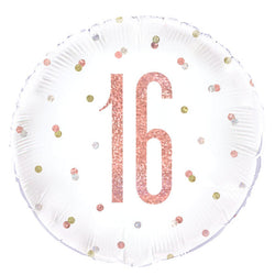 Birthday Rose Gold Glitz Number 16 Round Foil Balloon 18