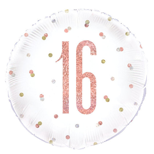 Birthday Rose Gold Glitz Number 16 Round Foil Balloon 18