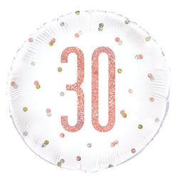 Birthday Rose Gold Glitz Number 30 Round Foil Balloon 18