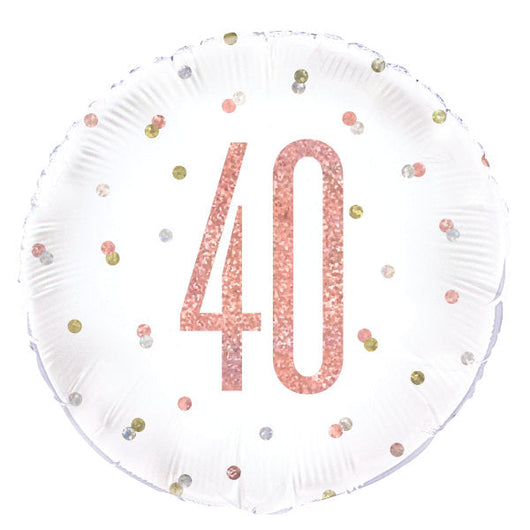 Birthday Rose Gold Glitz Number 40 Round Foil Balloon 18