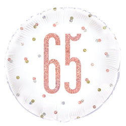 Birthday Rose Gold Glitz Number 65 Round Foil Balloon 18