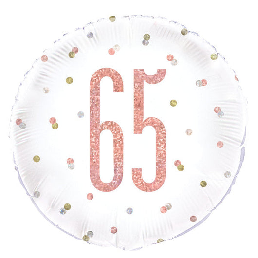 Birthday Rose Gold Glitz Number 65 Round Foil Balloon 18