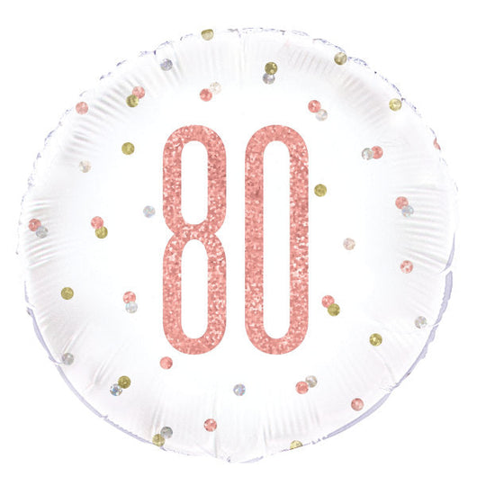 Birthday Rose Gold Glitz Number 80 Round Foil Balloon 18