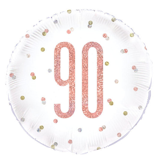 Birthday Rose Gold Glitz Number 90 Round Foil Balloon 18