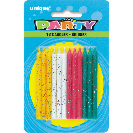 Multicolor Glitter Birthday Candles, 12ct
