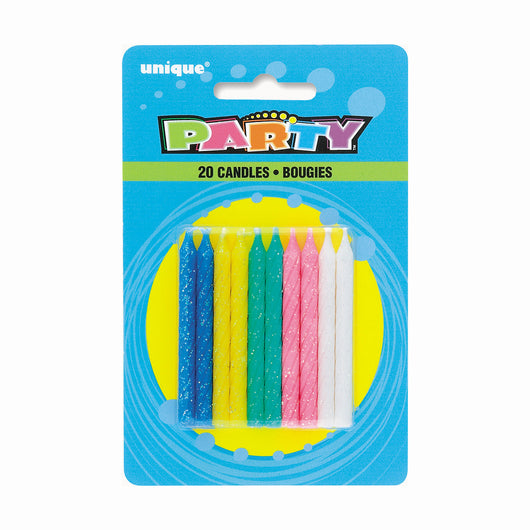 Spiral Glitter Birthday Candles - Assorted Colors, 20ct