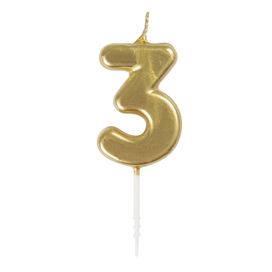 Mini Gold Number 3 Pick Birthday Candle