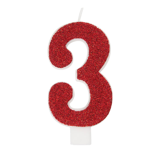 Glitter Number 3 Birthday Candle - Assorted Colors