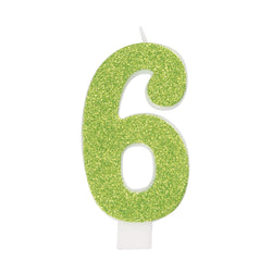 Glitter Number 6 Birthday Candle - Assorted Colors