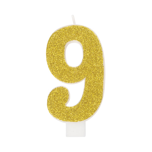 Glitter Number 9 Birthday Candle - Assorted Colors