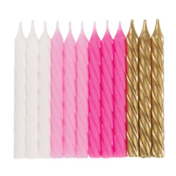 Pink, White & Gold Spiral Birthday Candles, 24ct