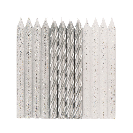 Glitter and Silver Spiral Birthday Candles - Assorted, 24ct