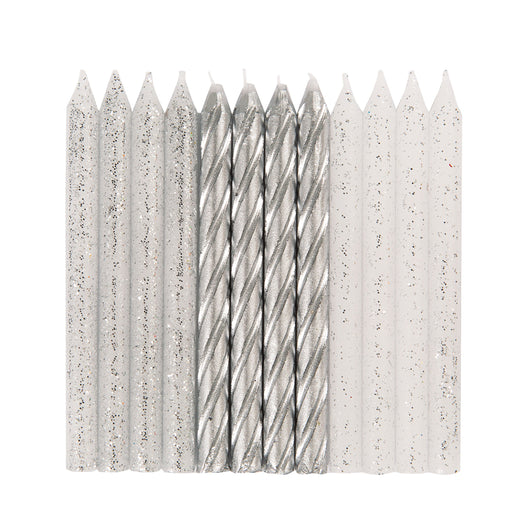 Glitter and Silver Spiral Birthday Candles - Assorted, 24ct
