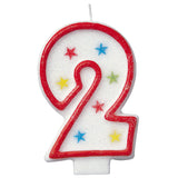 Number 2 Glitter Birthday Candle with Cake Decoration
