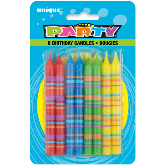 Multi-Color Striped Birthday Candles, 8ct