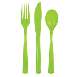 Neon Green Solid Assorted Plastic Cutlery 18ct