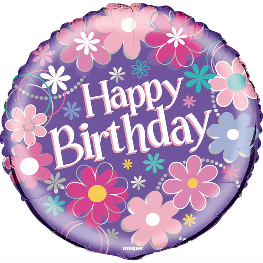Birthday Blossoms Round Foil Balloon 18