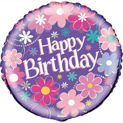 Birthday Blossoms Round Foil Balloon 18