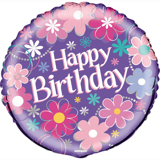 Birthday Blossoms Round Foil Balloon 18