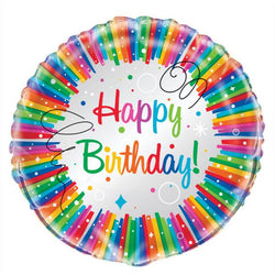Rainbow Ribbons Birthday Round Foil Balloon 18