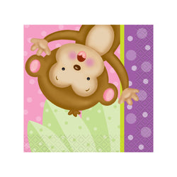 Girl Monkey Baby Shower Beverage Napkins, 16ct