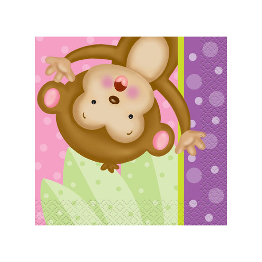 Girl Monkey Baby Shower Beverage Napkins, 16ct
