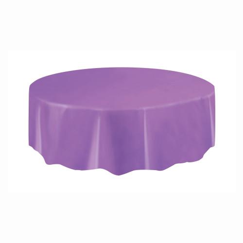 Pretty Purple Solid Round Plastic Table Cover, 84