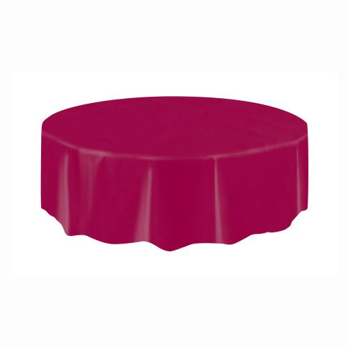 Burgundy Solid Round Plastic Table Cover, 84