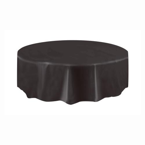 Black Solid Round Plastic Table Cover, 84
