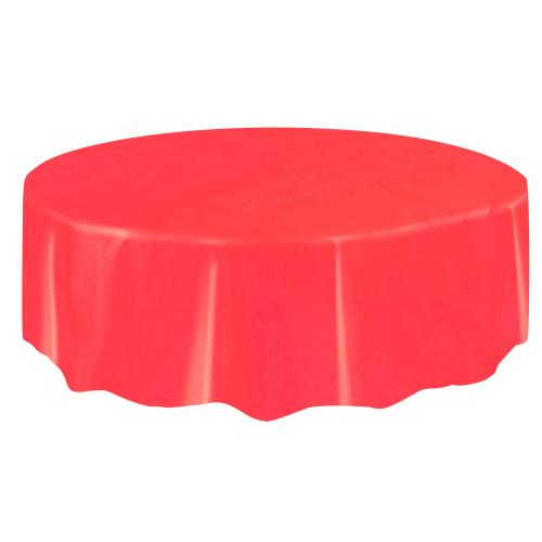 Red Solid Round Plastic Table Cover, 84