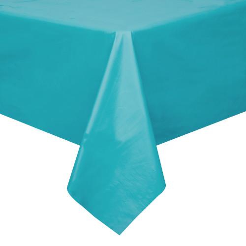 Caribbean Teal Solid Rectangular Plastic Table Cover, 54