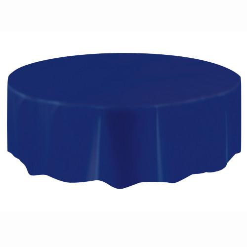 True Navy Blue Solid Round Plastic Table Cover, 84