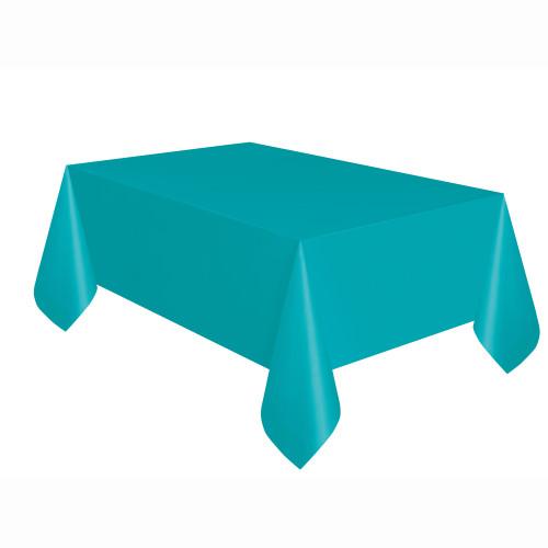 Caribbean Teal Solid Rectangular Plastic Table Cover, 54