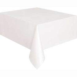 White Solid Rectangular Plastic Table Cover 54
