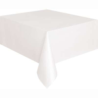 White Solid Rectangular Plastic Table Cover 54