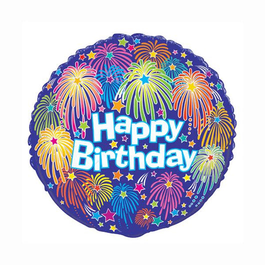 Birthday Fireworks Round Foil Balloon 18