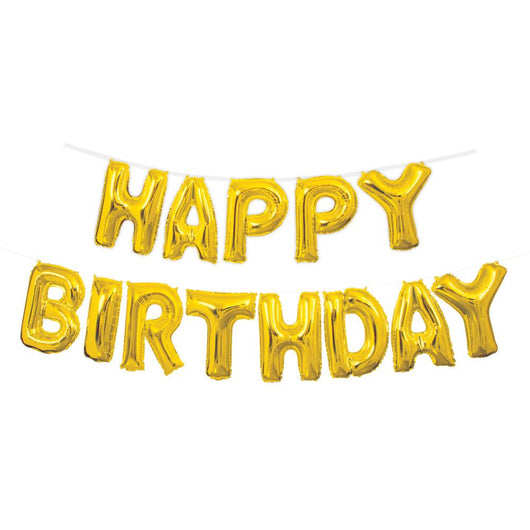 Gold Happy Birthday Foil Letter Balloon Banner Kit, 14