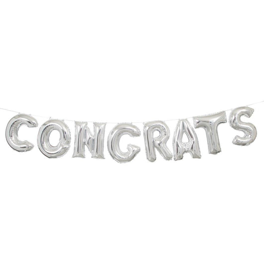 Silver Congrats Foil Letter Balloon Banner Kit, 14