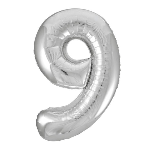 Silver Number 9 Shaped Foil Balloon 34
