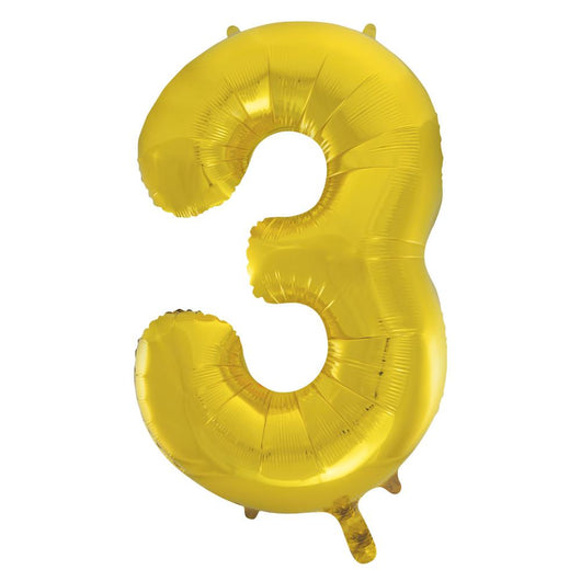 Gold Number 3 Shaped Foil Balloon 34