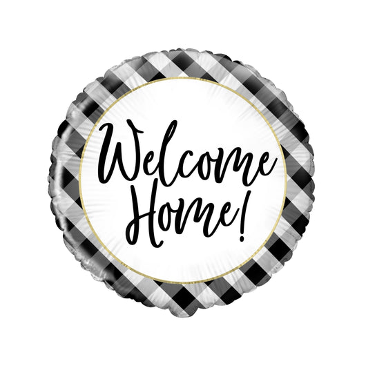 Black Gingham Welcome Home Round Foil Balloon 18