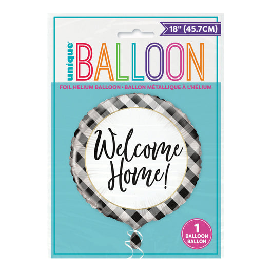 Black Gingham Welcome Home Round Foil Balloon 18