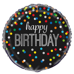 Black Rainbow Dot Happy Birthday Round Foil Balloon 18