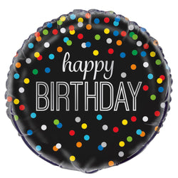 Black Rainbow Dot Happy Birthday Round Foil Balloon 18