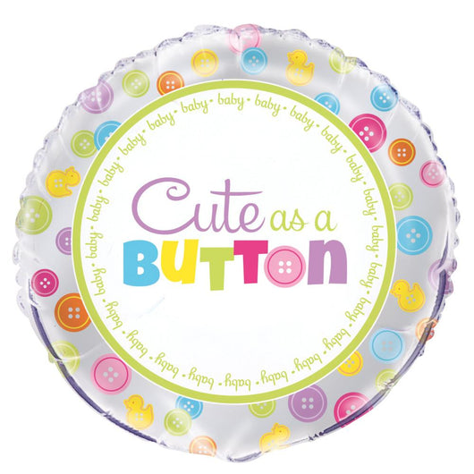 Cute as a Button Baby Shower Round Foil Balloon 18