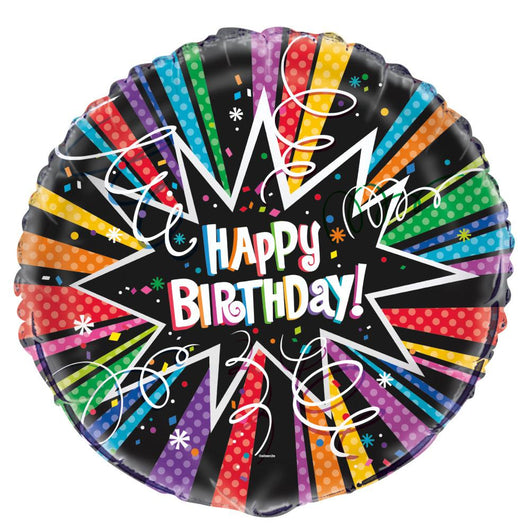 Rainbow Starburst Happy Birthday Round Foil Balloon 18