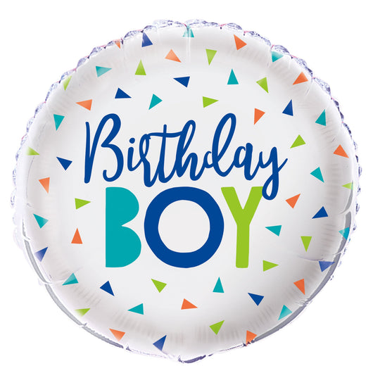 Confetti Birthday Boy Round Foil Balloon 18
